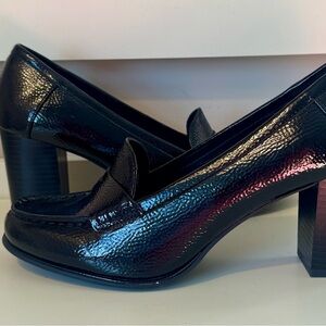 Jones New York Cypress Heeled Penny Loafers Women's 8 M Black Patent 3" Heels